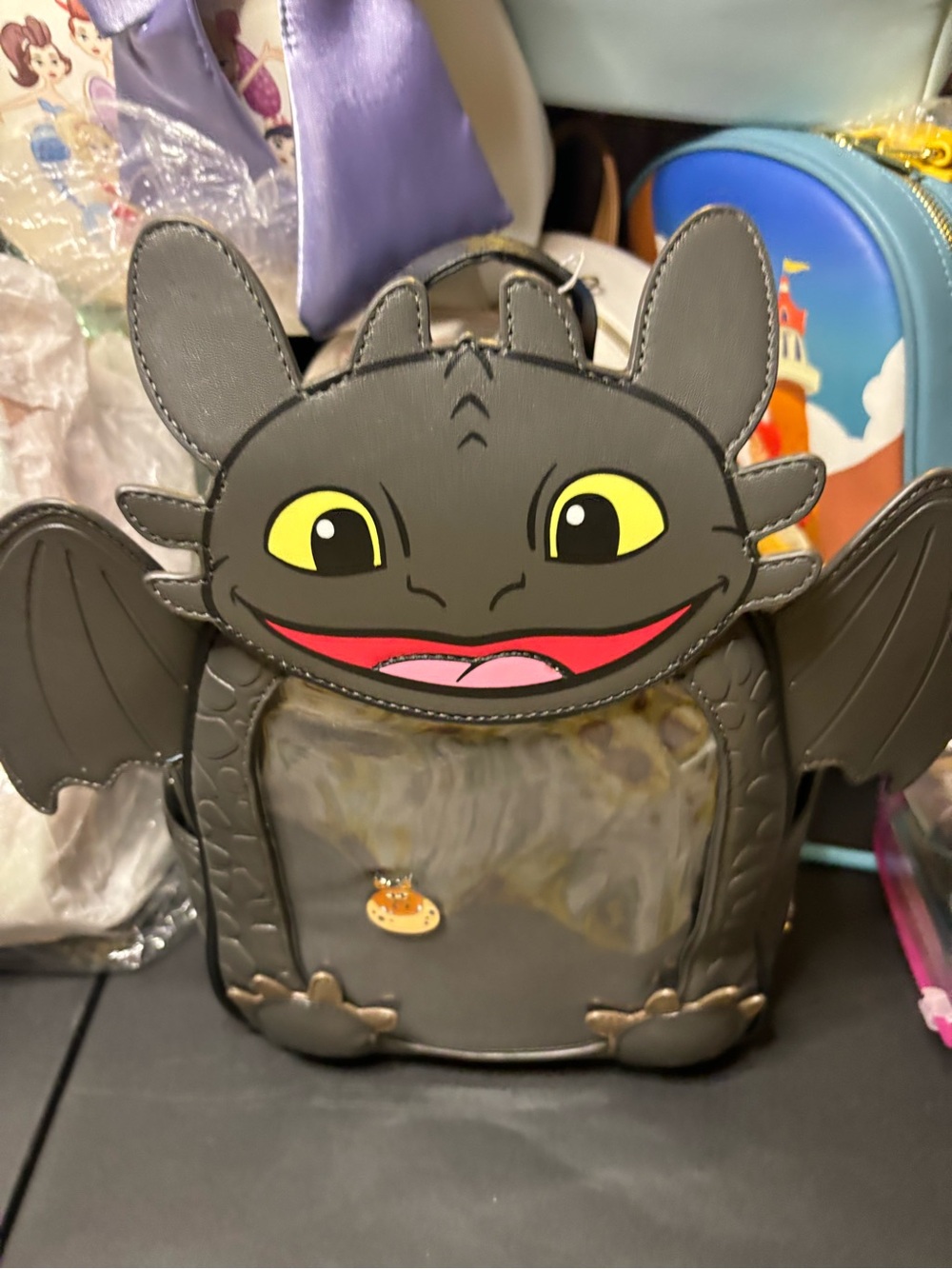 Toothless Dragon Clear Front Backpack Purse - Black with Yellow Eyes